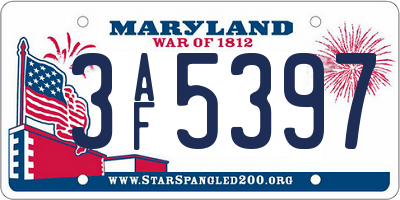 MD license plate 3AF5397