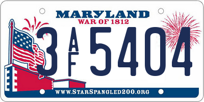 MD license plate 3AF5404