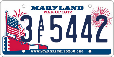 MD license plate 3AF5442