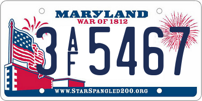 MD license plate 3AF5467