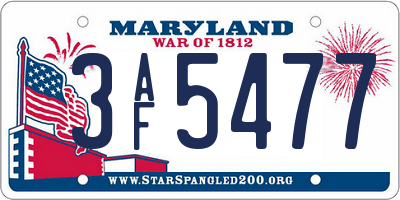 MD license plate 3AF5477