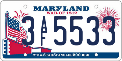 MD license plate 3AF5533