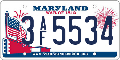 MD license plate 3AF5534