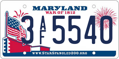 MD license plate 3AF5540