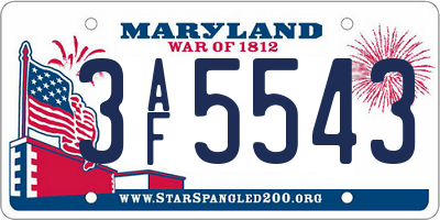 MD license plate 3AF5543