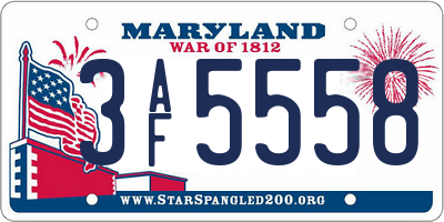 MD license plate 3AF5558