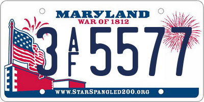 MD license plate 3AF5577