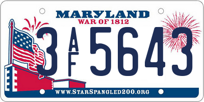 MD license plate 3AF5643