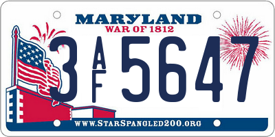 MD license plate 3AF5647