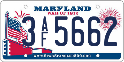 MD license plate 3AF5662