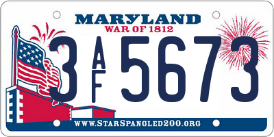 MD license plate 3AF5673