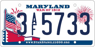 MD license plate 3AF5733