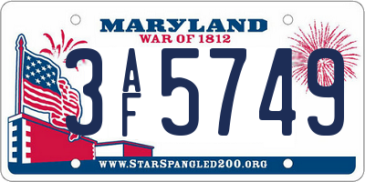 MD license plate 3AF5749