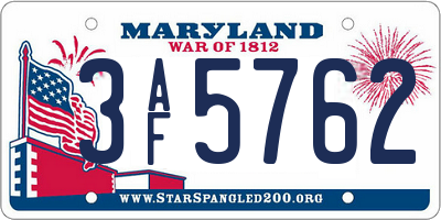 MD license plate 3AF5762