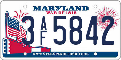 MD license plate 3AF5842