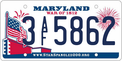 MD license plate 3AF5862