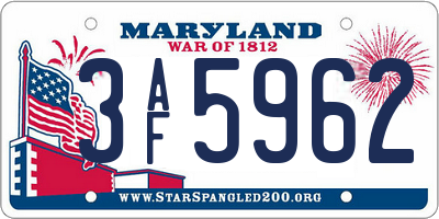 MD license plate 3AF5962