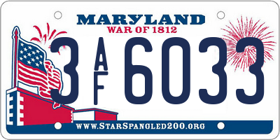 MD license plate 3AF6033