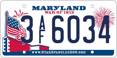 MD license plate 3AF6034