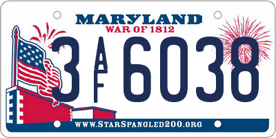 MD license plate 3AF6038