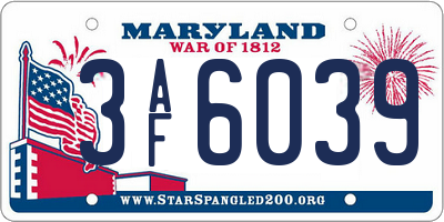 MD license plate 3AF6039