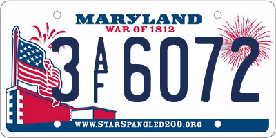 MD license plate 3AF6072