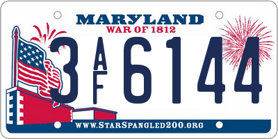 MD license plate 3AF6144
