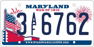 MD license plate 3AF6762