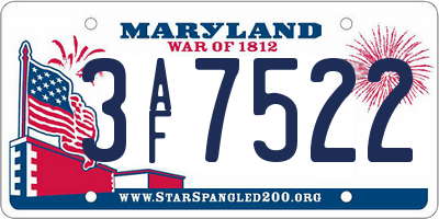 MD license plate 3AF7522