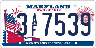 MD license plate 3AF7539
