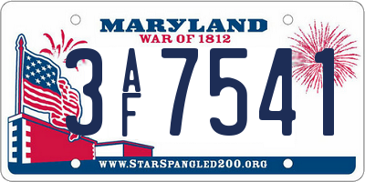 MD license plate 3AF7541