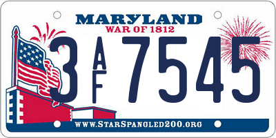 MD license plate 3AF7545