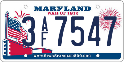 MD license plate 3AF7547