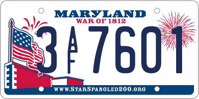 MD license plate 3AF7601