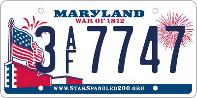 MD license plate 3AF7747