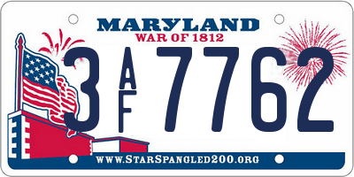 MD license plate 3AF7762