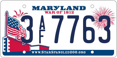 MD license plate 3AF7763