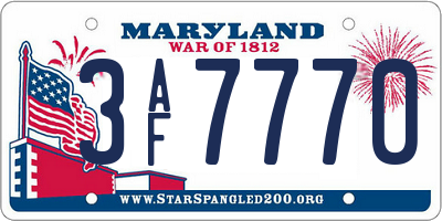 MD license plate 3AF7770