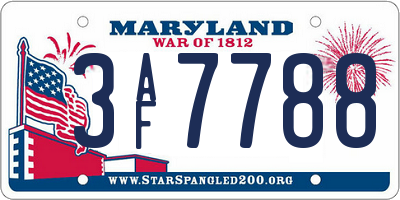 MD license plate 3AF7788