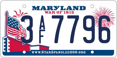 MD license plate 3AF7796