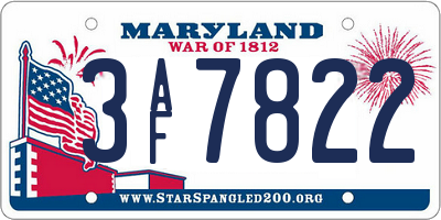 MD license plate 3AF7822
