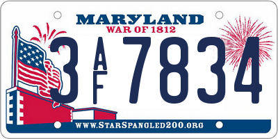 MD license plate 3AF7834