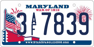 MD license plate 3AF7839
