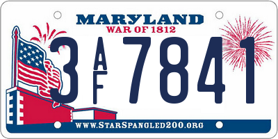MD license plate 3AF7841