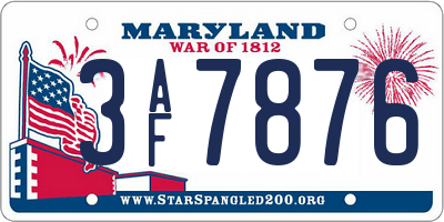 MD license plate 3AF7876