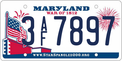 MD license plate 3AF7897