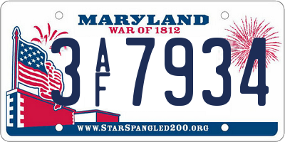 MD license plate 3AF7934