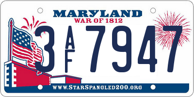 MD license plate 3AF7947