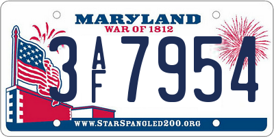 MD license plate 3AF7954