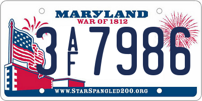MD license plate 3AF7986